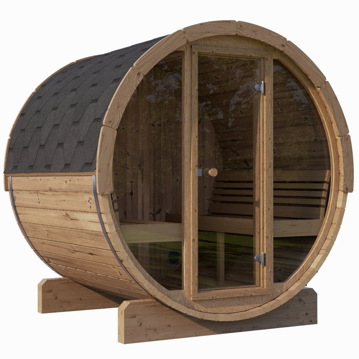 SaunaLife ERGO Series Model E8G Barrel Sauna for 6 Person with Glass Front
