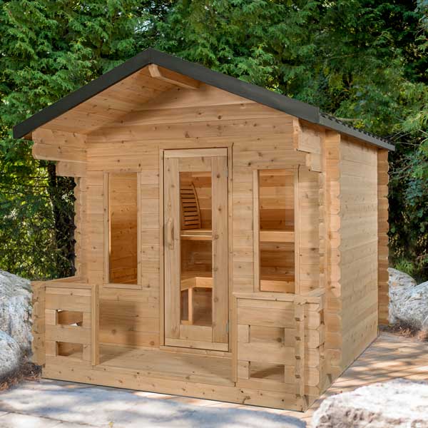 Dundalk Leisurecraft Georgian Cabin Outdoor Traditional Sauna for 2-6 Person with Porch from Canadian Timber