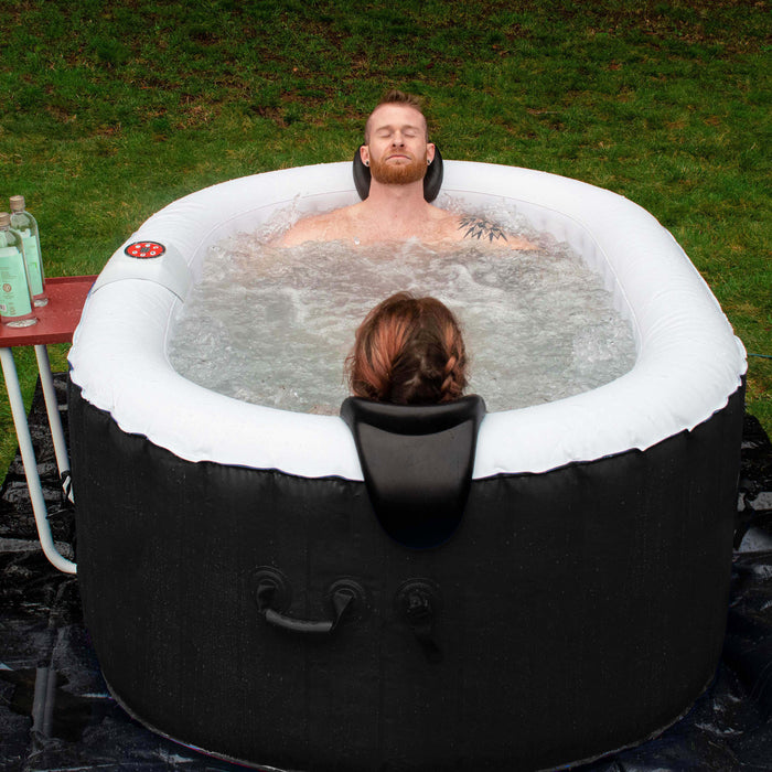Oval Inflatable Jetted Hot Tub with Drink Tray and Cover - 2 Person - 145 Gallon - Black and White