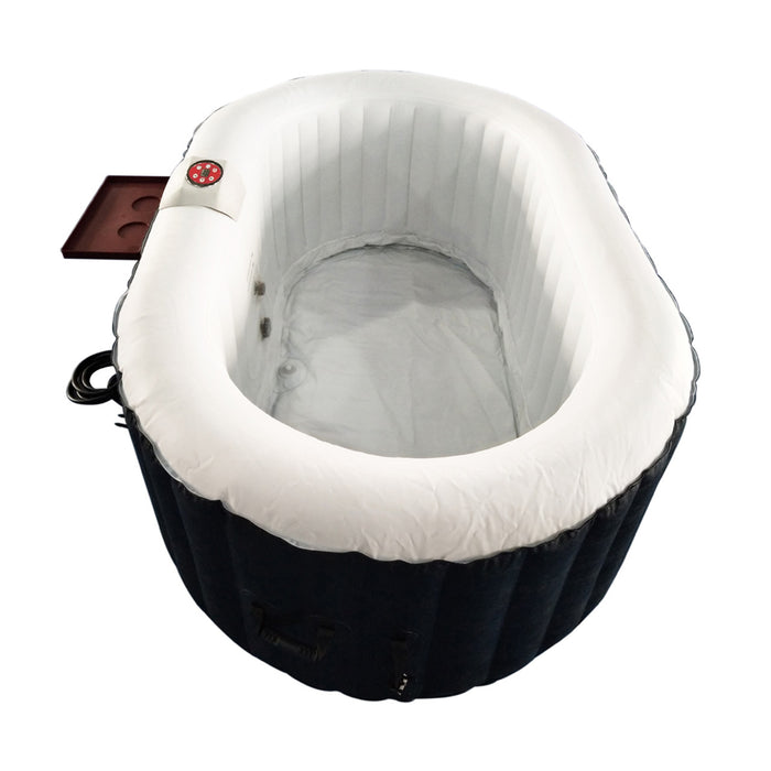 Oval Inflatable Jetted Hot Tub with Drink Tray and Cover - 2 Person - 145 Gallon - Black and White