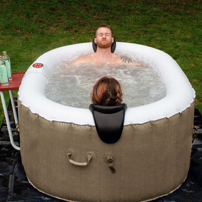 Oval Inflatable Jetted Hot Tub with Drink Tray and Cover - 2 Person - 145 Gallon - Brown and White