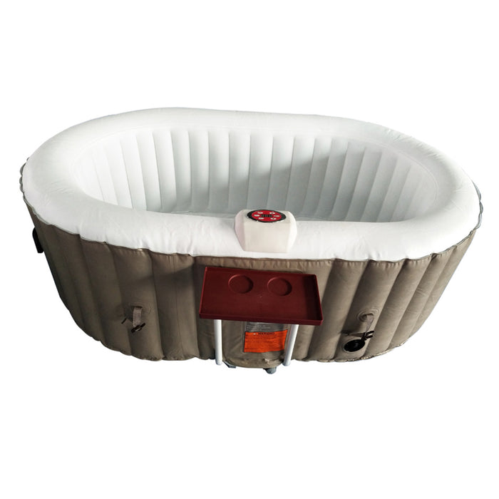 Oval Inflatable Jetted Hot Tub with Drink Tray and Cover - 2 Person - 145 Gallon - Brown and White