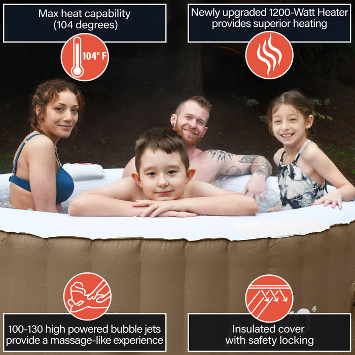 Round Inflatable Jetted Hot Tub with Cover - 4 Person - 210 Gallon - Brown and White