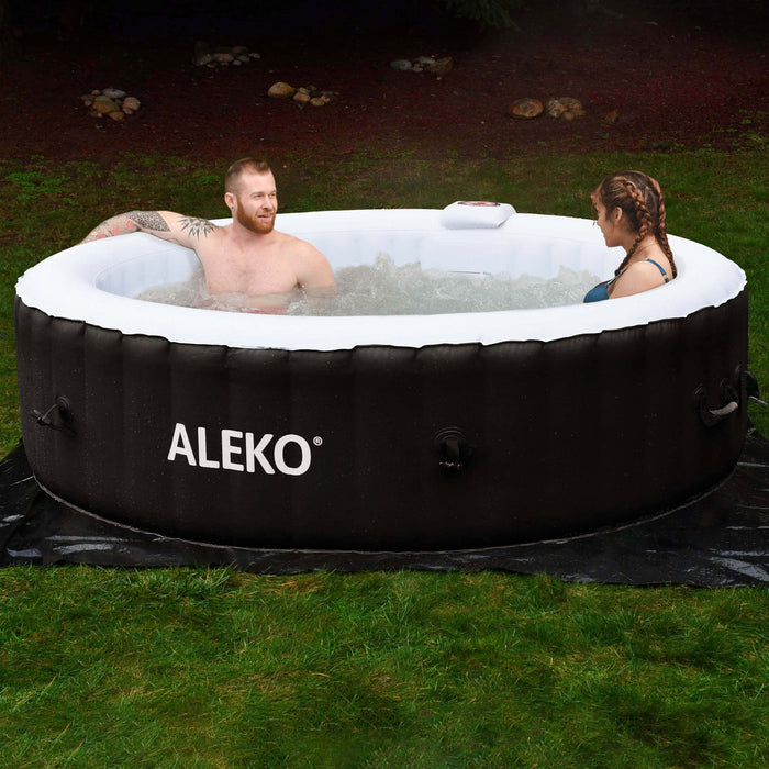 Round Inflatable Jetted Hot Tub with Cover - 6 Person - 265 Gallon - Black and White