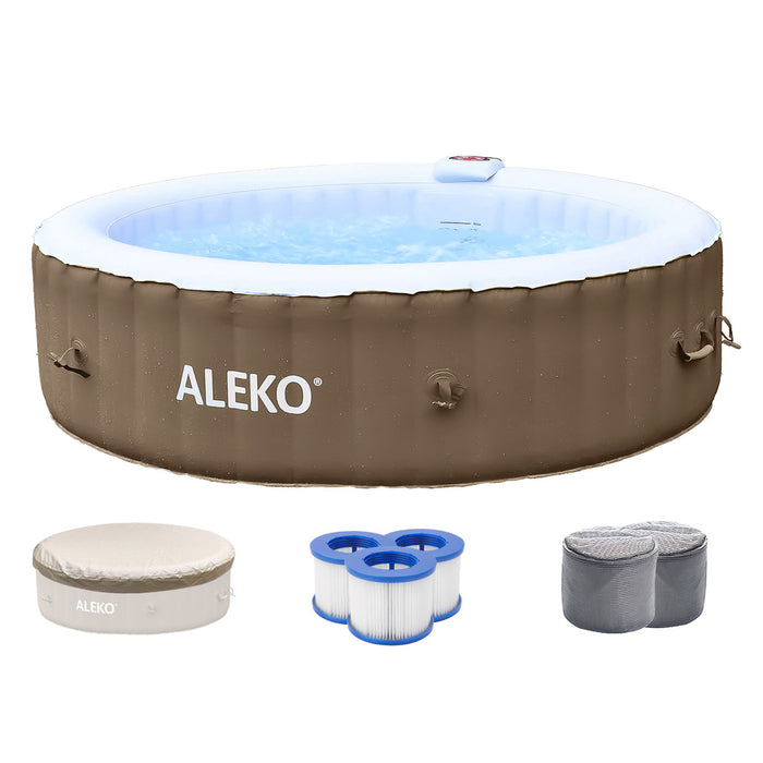 Round Inflatable Jetted Hot Tub with Cover - 6 Person - 265 Gallon - Brown and White
