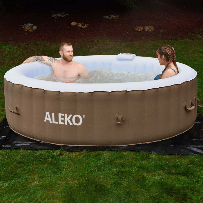 Round Inflatable Jetted Hot Tub with Cover - 6 Person - 265 Gallon - Brown