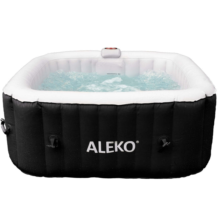 Square Inflatable Jetted Hot Tub with Cover - 4 Person - 160 Gallon - Black and White