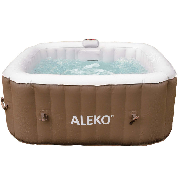 Square Inflatable Jetted Hot Tub with Cover - 4 Person - 160 Gallon - Brown