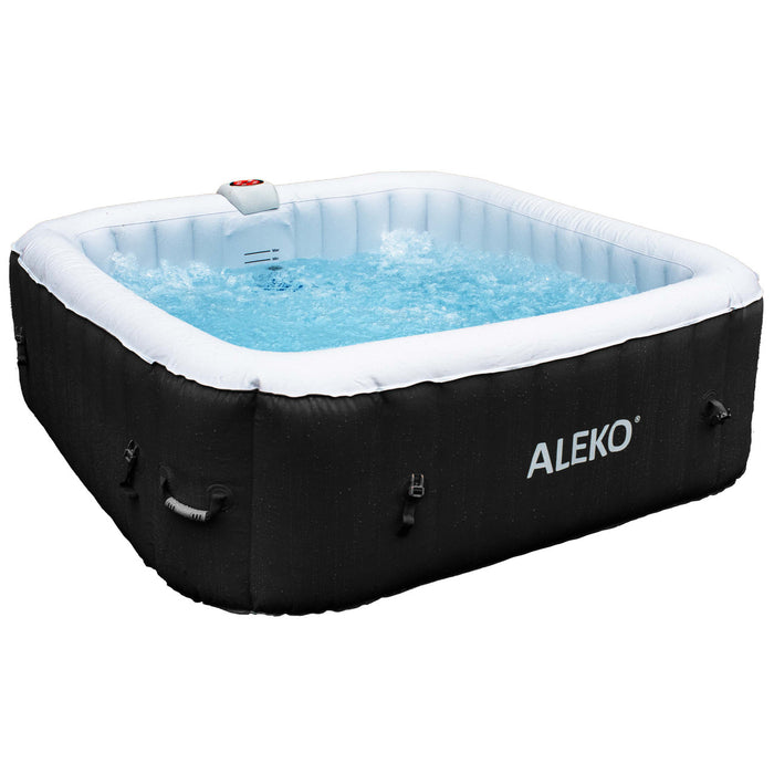 Square Inflatable Jetted Hot Tub with Cover - 6 Person - 250 Gallon - Black and White