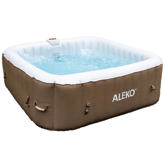 Square Inflatable Jetted Hot Tub with Cover - 6 Person - 250 Gallon - Brown and White