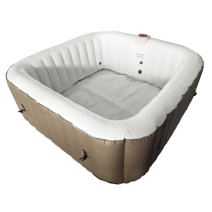 Square Inflatable Jetted Hot Tub with Cover - 6 Person - 250 Gallon - Brown and White