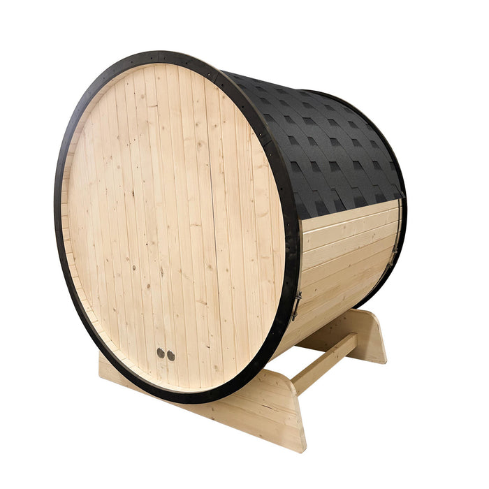 ALEKO Outdoor Traditional Barrel Sauna for 3-4 Person with Black Accents from White Finland Pine