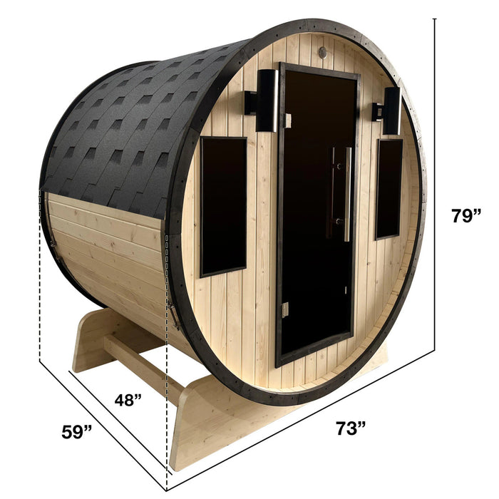ALEKO Outdoor Traditional Barrel Sauna for 3-4 Person with Black Accents from White Finland Pine