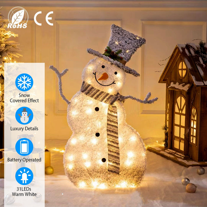 Collapsible LED Snowman Decoration Light – 32-inch Battery Operated, Winter Wonderland Style, Indoor/Outdoor Festive Decor 2024