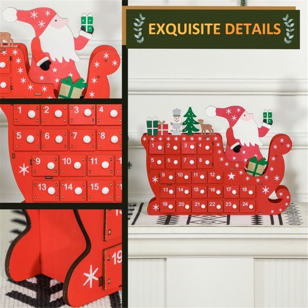 Santa Sleigh-Shaped Christmas Advent Calendar – 24-Day Countdown for Treats, Festive Decor for 2024