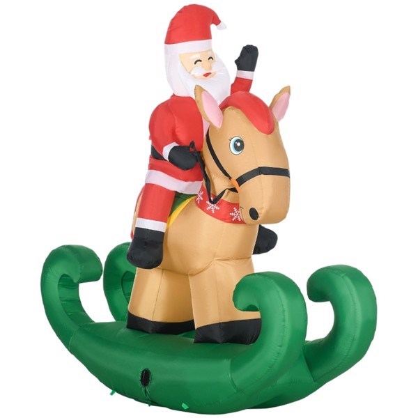 Inflatable Santa Claus on Rocking Horse – 74.75-inch LED Lit Christmas Decor, Outdoor Safe, Holiday Display 2024