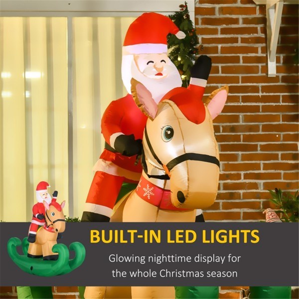 Inflatable Santa Claus on Rocking Horse – 74.75-inch LED Lit Christmas Decor, Outdoor Safe, Holiday Display 2024