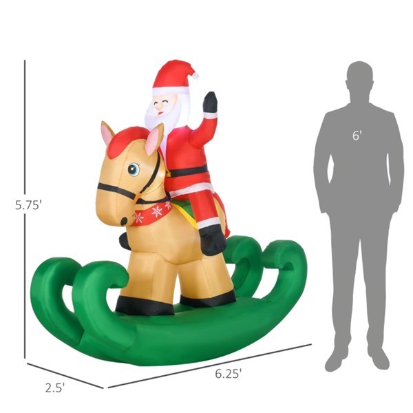 Inflatable Santa Claus on Rocking Horse – 74.75-inch LED Lit Christmas Decor, Outdoor Safe, Holiday Display 2024