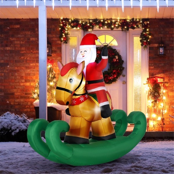 Inflatable Santa Claus on Rocking Horse – 74.75-inch LED Lit Christmas Decor, Outdoor Safe, Holiday Display 2024