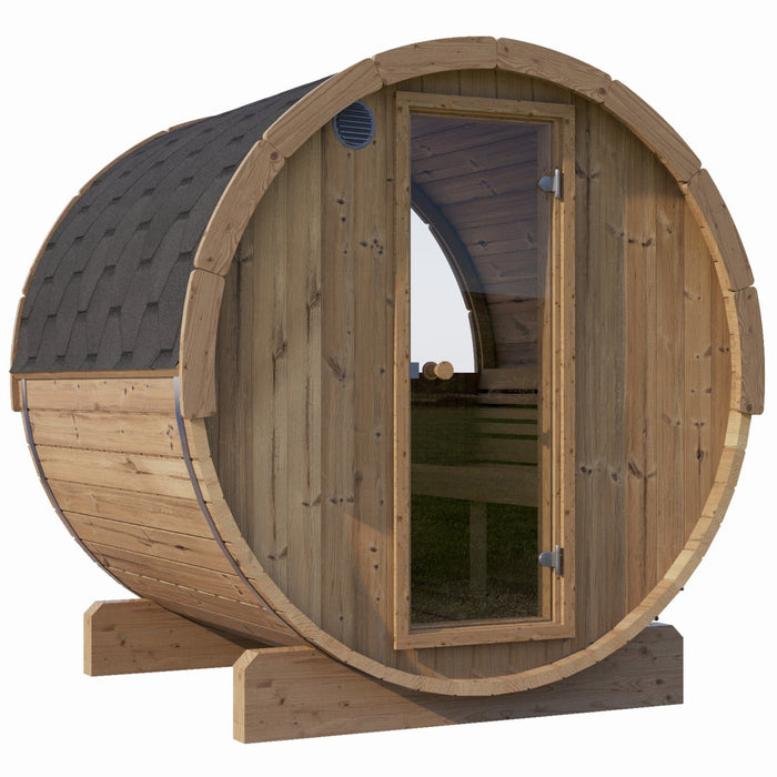SaunaLife Small Barrel Sauna for 4 Person with Rear Window ERGO Series Model E7W